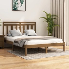 Estrutura de cama 140x200 cm madeira maciça castanho-mel