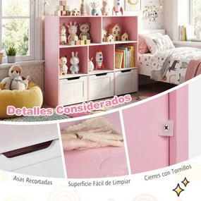 Estante infantil para brinquedos 100 x 33 x 90 cm com 5 compartimentos abertos e 3 gavetas móveis – Organizador de brinquedos com rodas para sala de j