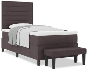 Cama Box Spring com Colchão e Banco Castanho Escuro 80x200 cm Tecido