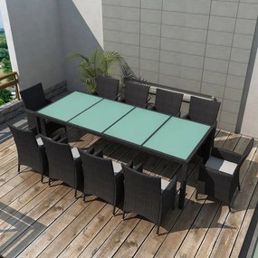 vidaXL 11 pcs conjunto jantar exterior com almofadões vime PE preto