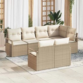 Conjunto de Sofá de Jardim vidaXL de 7 Peças com Almofadas Bege Rattan Polimérico