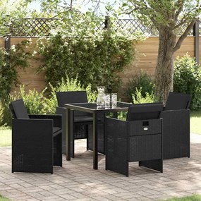 vidaXL Conjunto de Jantar de Jardim 5 Peças com Almofadas em Rattan Rígido Preto