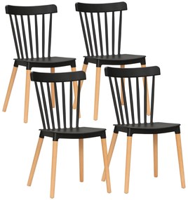 HOMCOM Conjunto 4 Cadeiras Nórdico Encosto Alto Pés Madeira Faia Confortáveis Estilo Moderno 43x52,5x83cm Preto e Madeira | Aosom Portugal
