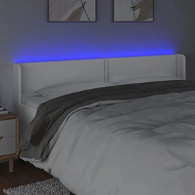 Cabeceira de cama c/ LED couro artificial 163x16x78/88cm branco