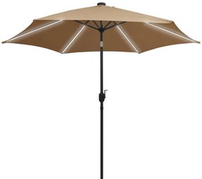 Guarda-sol c/ luzes LED/poste alumínio 300 cm cinza-acastanhado