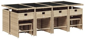 13 pcs conj. jantar jardim c/ almofadões vime PE bege misturado