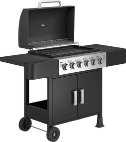 Outsunny Barbecue a Gás Barbeceu com 6 Queimadores 15 kW Termómetro 2 Prateleiras Laterais eArmário 135x51x101 cm Preto | Aosom Portugal
