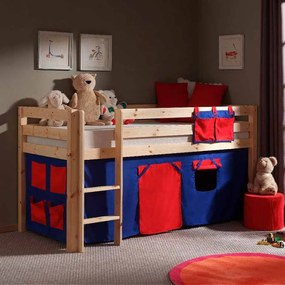Conjunto Cama alta de Criança PINO 90 x 200 cm + estrado + escada + cortina Domino Natural