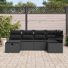 Conjunto de Sofá de Jardim com 6 Peças e Almofadas Preto em Rattan Sin