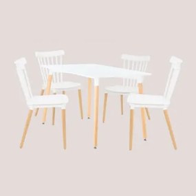 Conjunto De Mesa De Jantar Retangular 120x80 Cm Em Madeira De Faia E Mdf E 4 Cadeiras Royal Branco - Sklum