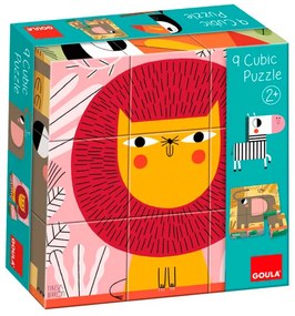 Puzle Goula Cubos de Carton Animales Selva 6 Escenas Diferentes 9 Piezas