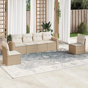 vidaXL 6 pcs conjunto de sofás p/ jardim com almofadões vime PE bege