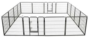 vidaXL Parque para cães 16 painéis aço 80x80 cm preto
