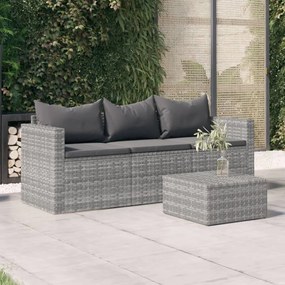 vidaXL Sofá de jardim de 3 lugares com almofadões vime PE cinzento
