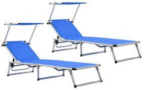 vidaXL Espreguiçadeiras dobráveis c/ teto 2pcs alumínio/textilene azul