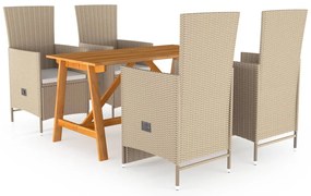 vidaXL 5 pcs conjunto de jantar para jardim bege