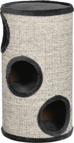 Barril para gatos arranharem, torre de arranhar em sisal com 3 níveis revestida a pelúcia, Ø 38 x 70 cm, cinzento claro