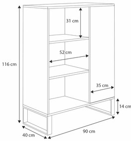 Estante Fondi - 90 x 40 x 116 cm pés em metal cor carvalho artesanal