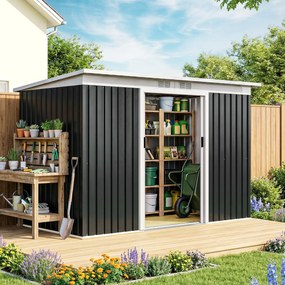 Abrigo de Jardim 280x130x172cm Abrigo de Exterior de Aço Galvanizado com Porta Corredeira e Ventilações Cinza Escuro