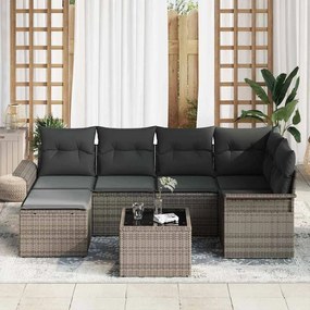 Conjunto de Sofás para Jardim de 6 Peças com Almofadas em Vime Preto