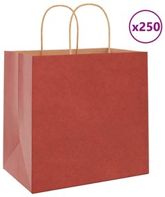 vidaXL Sacos de papel 250 unid com alças vermelhas 26x17x25 cm