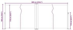 Toldo lateral retrátil 180x600 cm cor creme