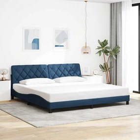 Estrutura de cama com LED sem colchão 200x200 cm tecido azul