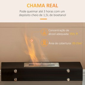 Lareira de Bioetanol 7000 BTU com Tanque de 1,5 L Tempo de Combustão 3H para Interiores 20-25 m² 60x26x50 cm Preto