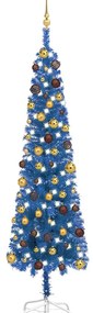 vidaXL Árvore de Natal pré-iluminada fina com bolas 240 cm azul