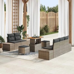 Conjunto de Sofá de Jardim vidaXL de 8 Peças com Almofadas Cinza Rattan de Polipropileno Acácia