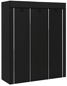 HOMCOM Roupeiro de Tecido Dobrável Armário Portátil com 8 Prateleiras de Armazenamento e 2 Barras de Pendurar Organizador de Roupa para Dormitório Vestidor 125x43x162,5 cm Preto