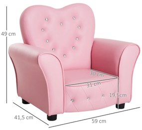 Sofá Infantil para Crianças em Forma de Coração com Assento Apoio para os Braços Acolchoados Encosto Alto 59x41,5x49cm Rosa