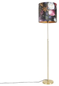 Candeeiro de pé dourado/latão com abat-jour em veludo com flores 40/40 cm - Parte Clássico / Antigo
