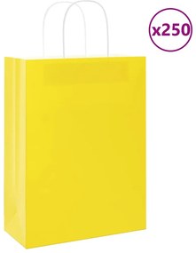 vidaXL Sacos de papel 250 pcs com pegas Amarelo 26x12x35 cm