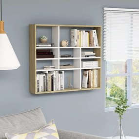 vidaXL Estante de parede 90x16x78 cm contrap. branco e carvalho sonoma