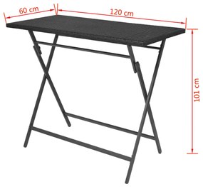7 pcs conjunto de jantar dobrável jardim aço e vime PE preto
