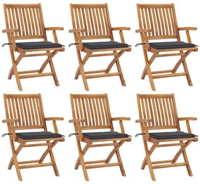 vidaXL Cadeiras de jardim dobráveis c/ almofadões 6 pcs teca maciça