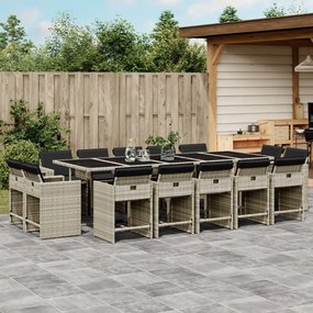 vidaXL 15 pcs conj. jantar jardim c/ almofadões vime PE cinzento-claro