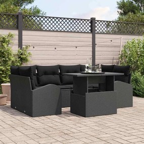 vidaXL Conjunto de Sofá de Jardim de 7 Peças com Almofadas Preto Rattan