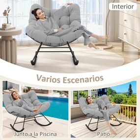 Cadeira de baloiço para interior e exterior com almofada acolchoada com estrutura metálica Capacidade 205 kg para pátio jardim Cinza