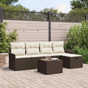 vidaXL Conjunto de Sofás de Jardim de 6 Peças com Almofadas Castanho Vime Polímero