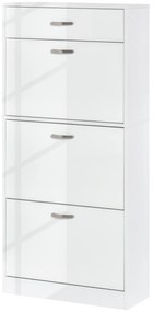 HOMCOM Armário de Sapatos 3 Portas Basculantes e Gaveta deslizante 62x24x135 cm Alças de Alumínio Painéis de Partículas Branco | Aosom Portugal