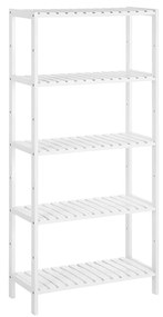 Prateleiras de armazenamento para banheiro SONGMICS de 5 níveis, prateleira de cozinha de bambu com 9 alturas ajustáveis, suporte de exposição multifuncional na sala de estar, corredor, 60 x 26 x 130 cm, branco BCB35WT