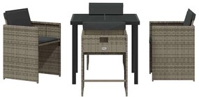 Conjunto de Jantar de Jardim 5 Peças com Almofadas Cinza Rattan Poliés