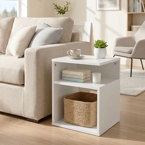 Mesa auxiliar, mesa de centro moderna 35 x 35 x 41,5 cm de 3 níveis com prateleiras abertas, para sala de estar, quarto ou escritório, branca