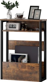 Mesa auxiliar/mesa de cabeceira com prateleira de dois níveis 46 x 18 x 58,5 cms, cantos arredondados, castanho rústico
