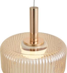 Candeeiro Suspenso de Design Ouro Rosa com Vidro Âmbar, LED Integrado Regulável em 3 Passos, 3 Luzes, Easylift - Fiera