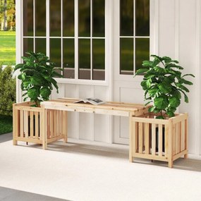 Banco de jardim 2 em 1 com 2 vasos 173 x 40 x 48 cm com design com ranhuras para fácil montagem para varanda ou jardim Natural