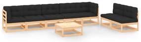 8 pcs conjunto lounge de jardim c/ almofadões pinho maciço