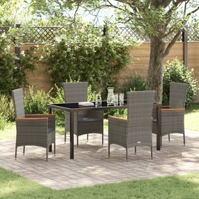 vidaXL Conjunto de Jantar de Jardim de 5 Peças com Almofadas em Vime PE Cinza